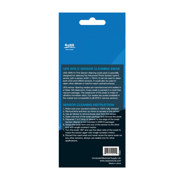 Tampons de nettoyage pour capteur UES DDR-15 APS-C (10 tampons de nettoyage pour capteur 16 mm)